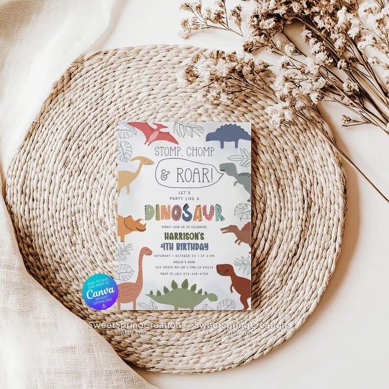 Bewerkbare sjabloon voor verjaardagsuitnodiging dinosaurus 4e verjaardagsfeestje dinosaurus SSC_00247 afbeelding 8