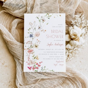 Wildflower Bridal Shower Invitation Template, Floral Spring Bridal Shower Invite, Wildflowers Shower Invite, Boho Bridal Shower Invitation