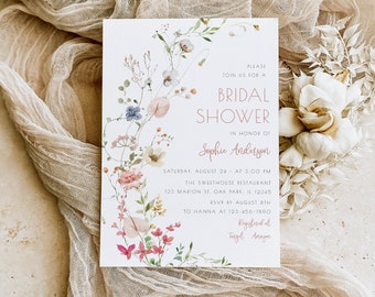 Wildflower Bridal Shower Invitation Template, Floral Spring Bridal Shower Invite, Wildflowers Shower Invite, Boho Bridal Shower Invitation