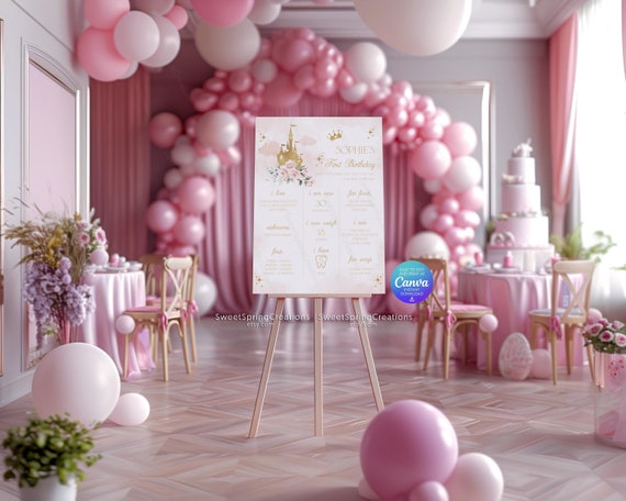 Princess First Birthday Milestone Board: Canva Template (Digital Download)