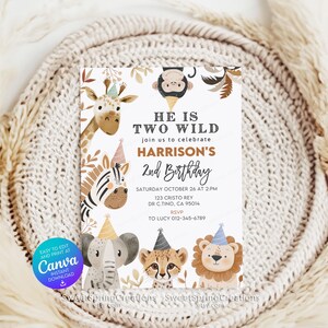 Editable Jungle Animals Two Wild Party Boho Safari 2nd Birthday Invitation Template SSC_00122 image 5