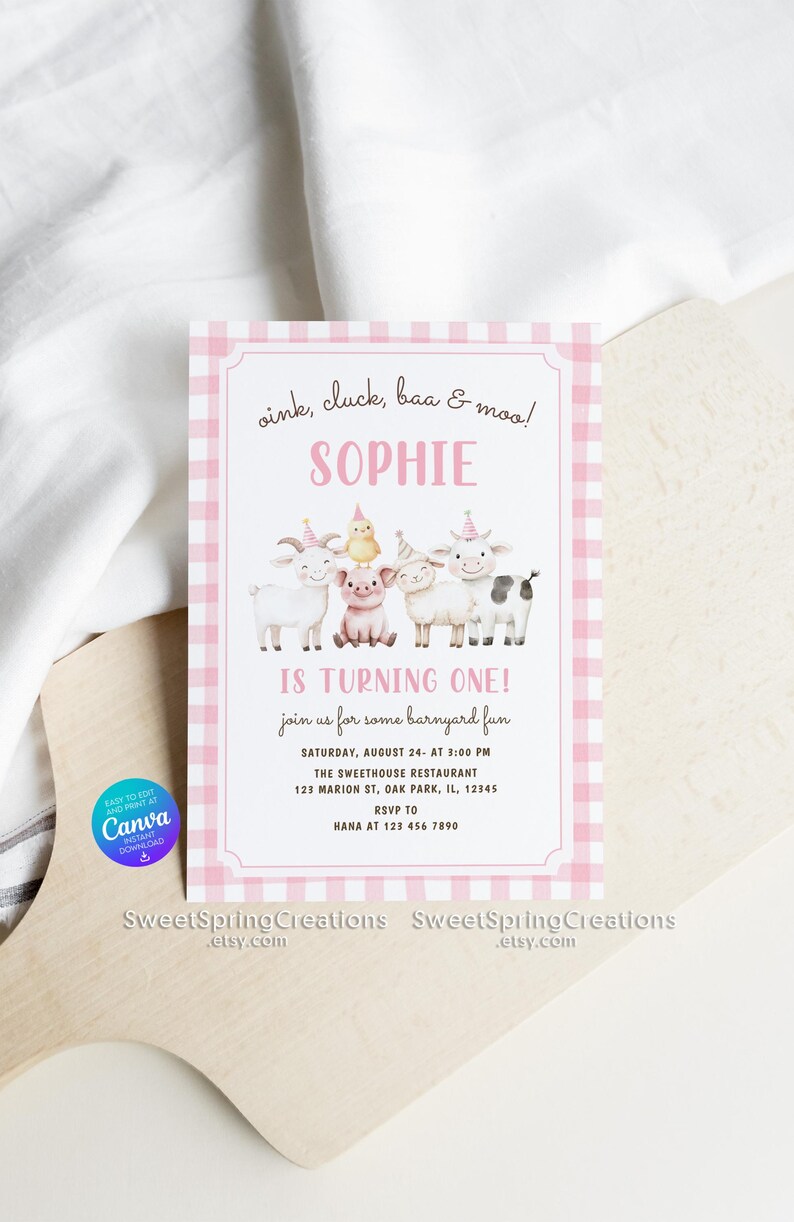 Oink Cluck Baa Moo Barnyard Farm Animals 1st Birthday Invitation ...