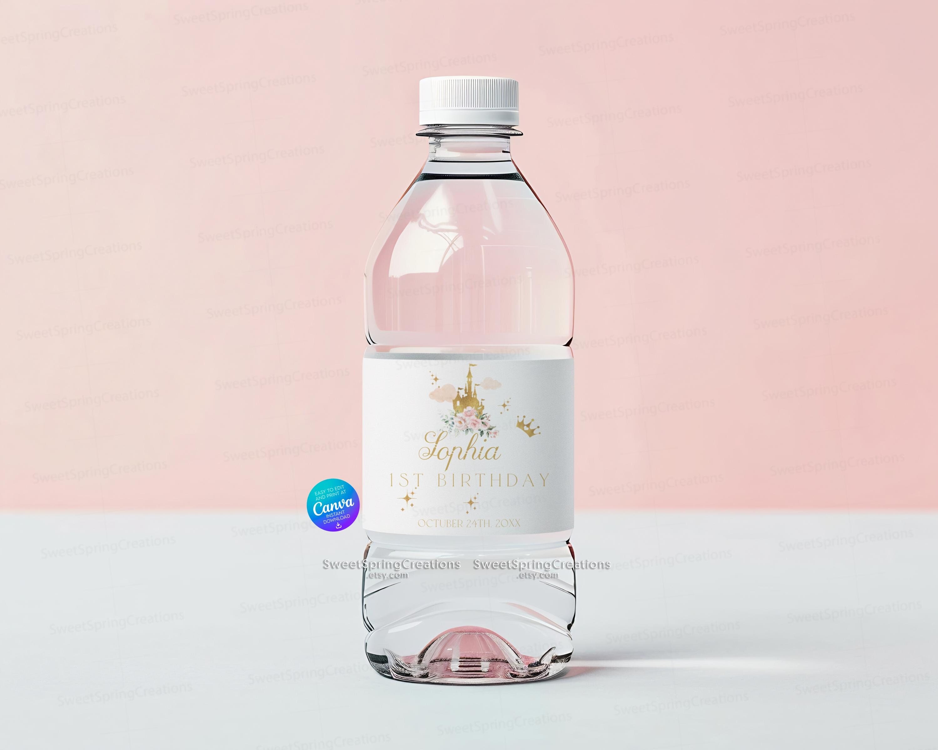 Princess First Birthday Water Bottle Label: Castle Theme (Canva Template) SSC_00070
