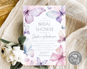 Butterfly Bridal Shower Invitation, Butterfly Watercolor, Butterfly Kisses, Spring Bridal Brunch Invite, Editable Invite #SSC_00009