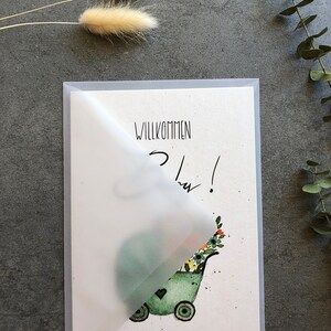 Greeting card for the birth Welcome Baby A6 baby card Greetings card hand-painted with lettering and watercolor motif Card stroller image 6