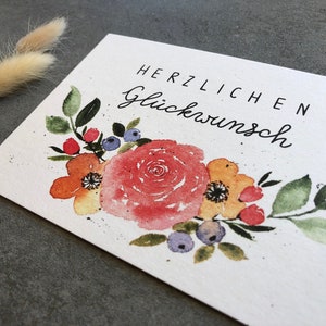 congratulations card Card Congratulations birthday card wedding card A6 hand-painted with floral watercolor motif image 3