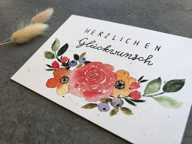 congratulations card Card Congratulations birthday card wedding card A6 hand-painted with floral watercolor motif image 3