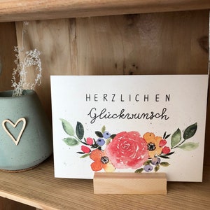 Gratulationskarte; Karte "Herzlichen Glückwunsch"; Geburtstagskarte; Karte zur Hochzeit; A6 handgemalt mit floralem Watercolormotiv;