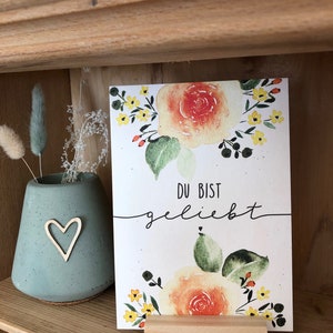 Greeting card You are loved Card with Christian encouragement A6 hand-painted with floral watercolor motif and lettering image 1