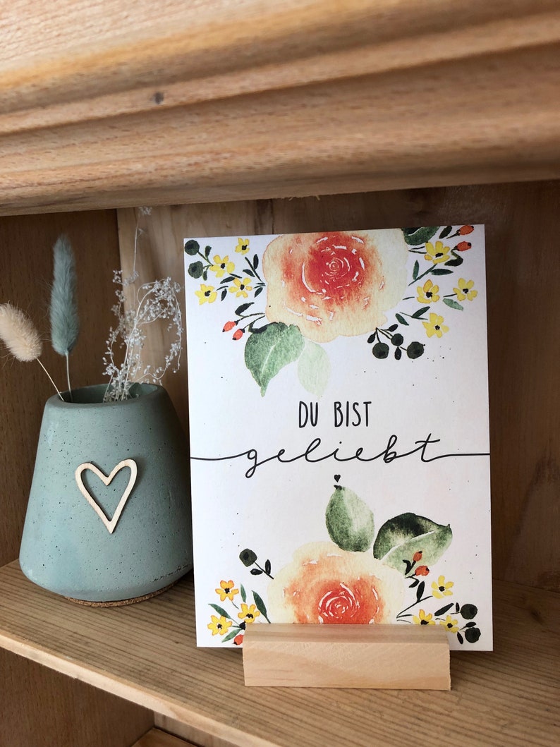 Greeting card You are loved Card with Christian encouragement A6 hand-painted with floral watercolor motif and lettering image 1