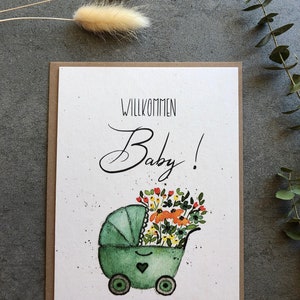 Greeting card for the birth Welcome Baby A6 baby card Greetings card hand-painted with lettering and watercolor motif Card stroller image 4