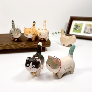 Handmade Wooden Cat Ornament,Engraved name - Memorial Gifts,Wood Cat Figurine,Desktop cat decor,Unique Cat Lover Gift,Gift for friend