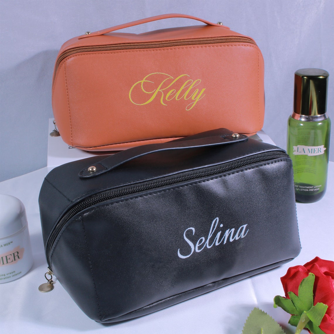 Personalized Makeup Bag,custom Name Leather Travel Toiletry Bag Women ...