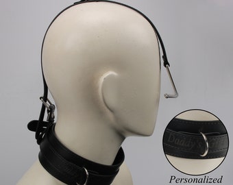 BDSM Personalized Locking Collar with Nose Hook,Slave Submissive Leather Bondage Restraint Role Play Fetish Gear Kinky Sex Toys