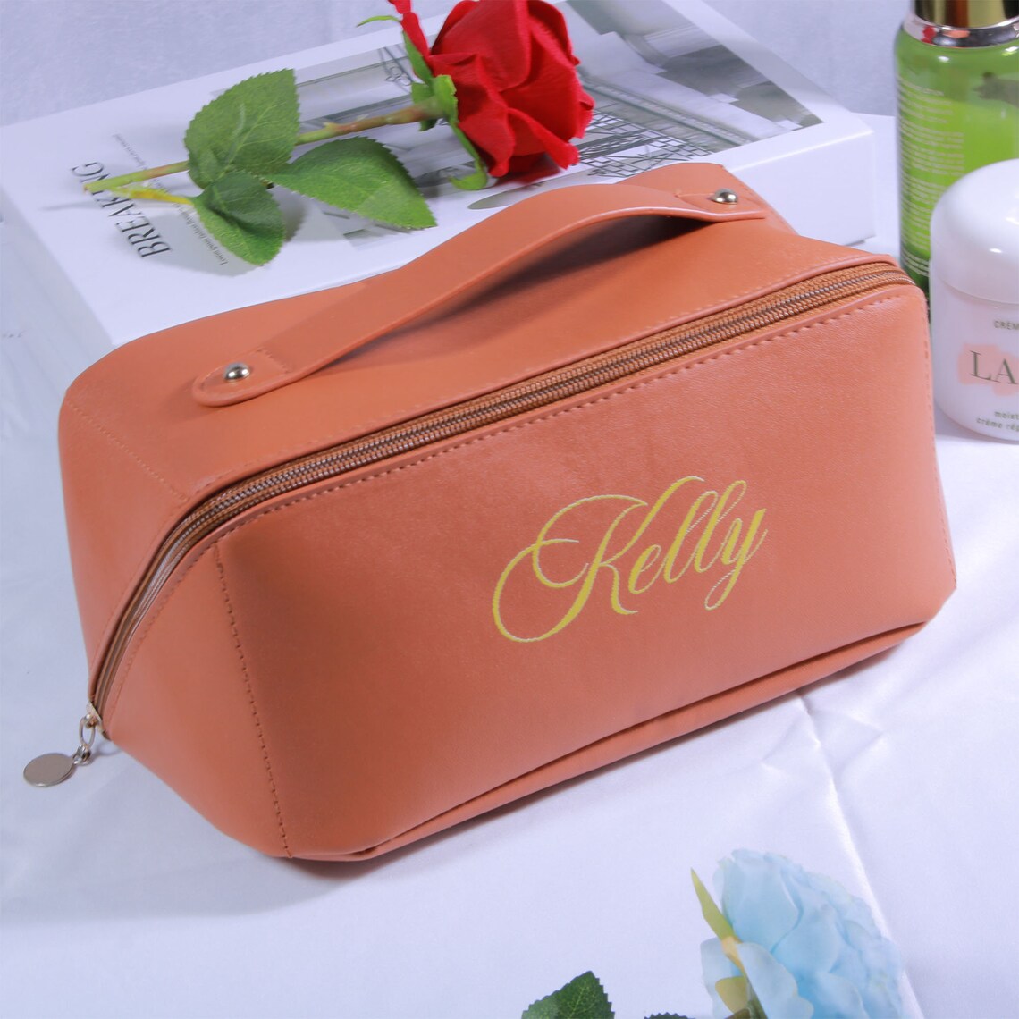 Personalized Makeup Bag,custom Name Leather Travel Toiletry Bag Women ...