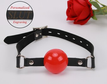 Personalized BDSM Silicone Red Ball Gag Lockable Mouth Gag Custom Word Bondage Gag Slave Gag Fetish Gag,BDSM Role Play Kinky Sex Toys Mature