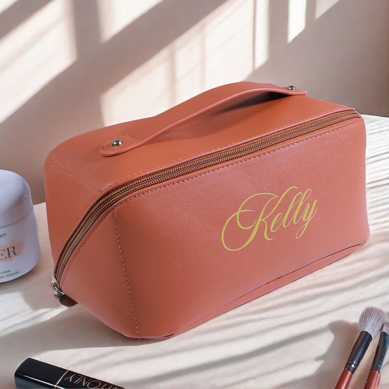 Personalized Makeup Bag,custom Name Leather Travel Toiletry Bag Women ...