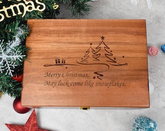 Personalised Christmas Eve Box,Engraved Wooden Gift Box,Xmas Eve Custom Box,Wooden Keepsake Memory Box for kids & family,holiday gift