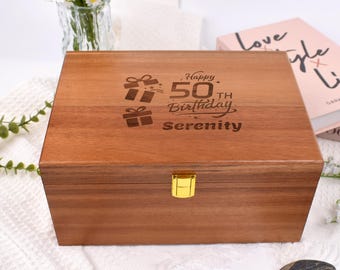 Personalized Birthday Gift Storage Box,Gift Box,Special Birthday Box,Engraved Wooden Gift Box,50th Birthday Gift Box,Anniversary gift