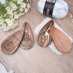 Embroidery Scissor Keeper Set – Custom Name with Personalized Wood Magnetic Box,Seamstress & Crafter Gift Idea