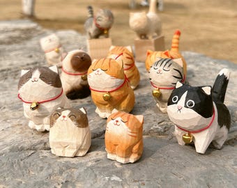 Handmade Wooden Cat Figurine,Hand-Carved Wood Cat,Minimalist Cat Ornament,Unique Cat Lover Gift,Holiday Decor,Desk Decor,Cute Animal Statute