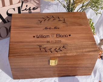 Personalized Walnut Keepsake Box,Engraved Wedding Keepsake Memory Box,Engagement Gift,Wooden Box With Hinged Lid,Anniversary Gift Couples