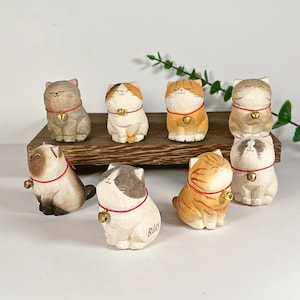 Hand-Carved Wood Cat Sculpture with Engraved Name - Gift for Cat Lovers,Christmas Gifts,Personalized Pet Memorial Home Decor