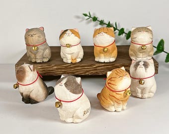 Hand-Carved Wood Cat Sculpture with Engraved Name - Gift for Cat Lovers,Christmas Gifts,Personalized Pet Memorial Home Decor