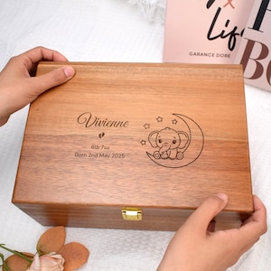 Caja de recuerdos personalizada para bebé, regalo único y personalizado para recién nacido, caja de madera grabada, recuerdo del primer año, regalo para baby shower.