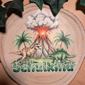 Bügelbild Schulkind – Dinos Vulkan Flugsaurier , ca. 17 cm – Aufbügelmotiv für Einschulung, Shirt, Schultüte Eulinchen handmade