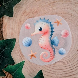 Bügelbild Seepferdchen Muscheln apricot blau Meer Unterwasserwelt DIY zum selbst aufbügeln ca. 9 cm hoch Eulinchen handmade