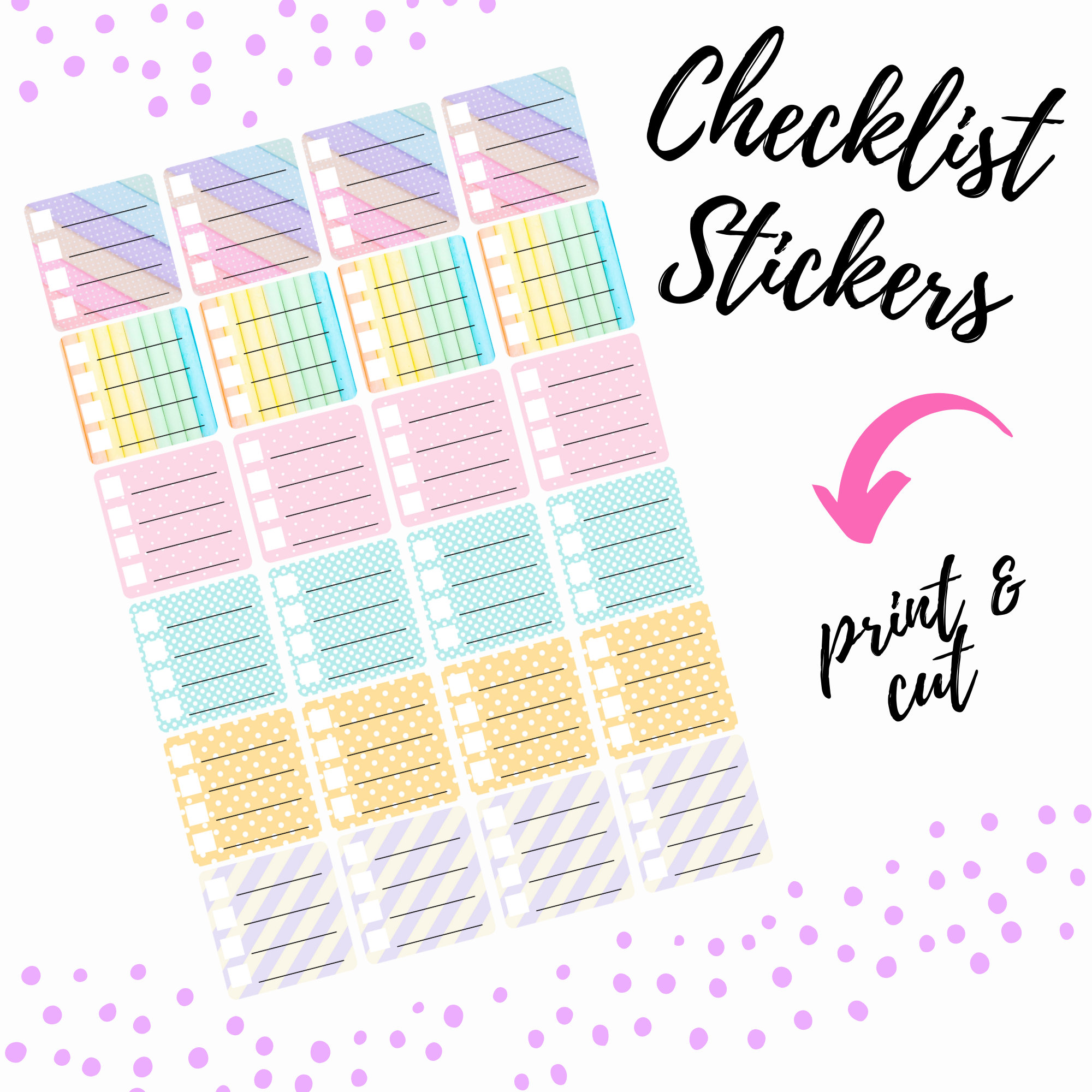 Printable Planner Checklist Stickers | DIY Kiss Cut (digital Download ...