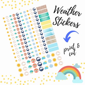 Autocollants météo | | de téléchargement numérique Autocollants de planificateur imprimables | Autocollants imprimables | | d’autocollants de planificateur Autocollants KISS Cut DIY