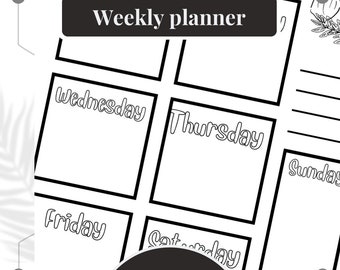 Digital download weekly planner, colouring book planner, meal planner, family schedule
