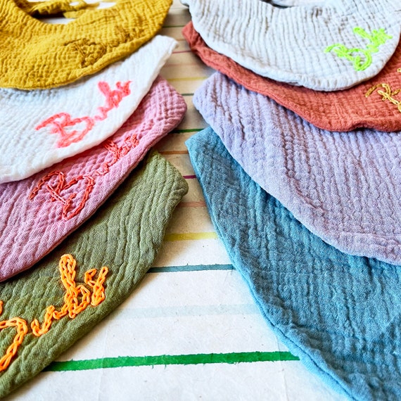BUBS Embroidered Linen Bib - Etsy