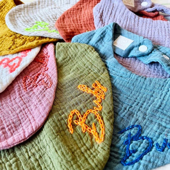 新品》LINEN MESH EMBROIDERY SHIRT BIBS BUBS Embroidered Linen Bib - Etsy