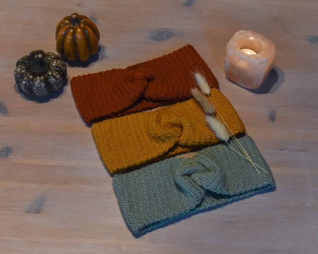 Knitted Rustcolored, Mustard Yellow or Sagegreen Headband With