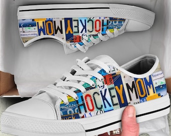 Hockey Mom Converse Inspired License Plate Unisex Low Top Canvas Shoe | Fast Free Shipping