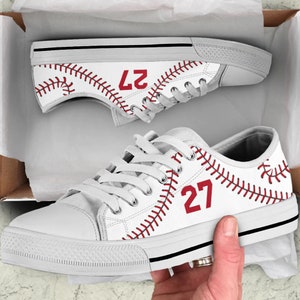 Personalized Baseball/Softball White Edition Converse Inspired Unisex Low Top Canvas Shoe | Fast Free Shipping