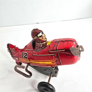 1930s Vintage Marx Litho Wind-up Toy Airplane