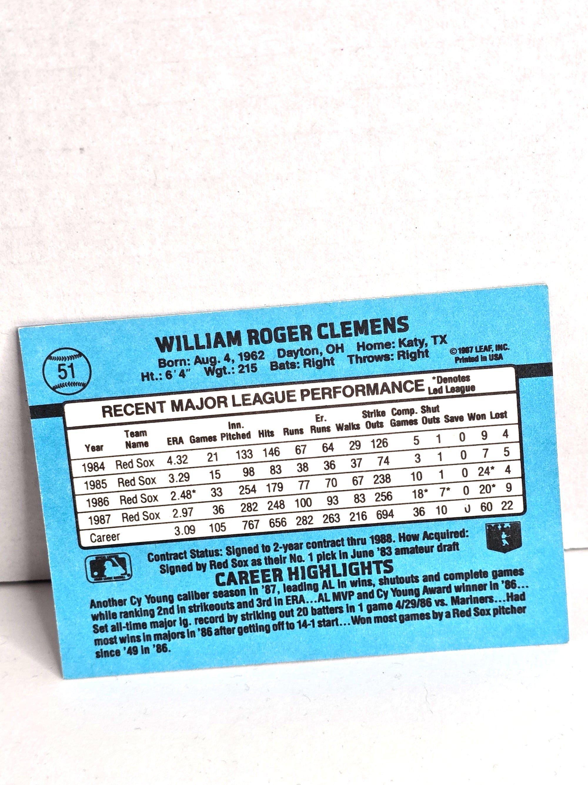 Roger Clemens Baseball Card 1987 Leaf No. 51 - Etsy