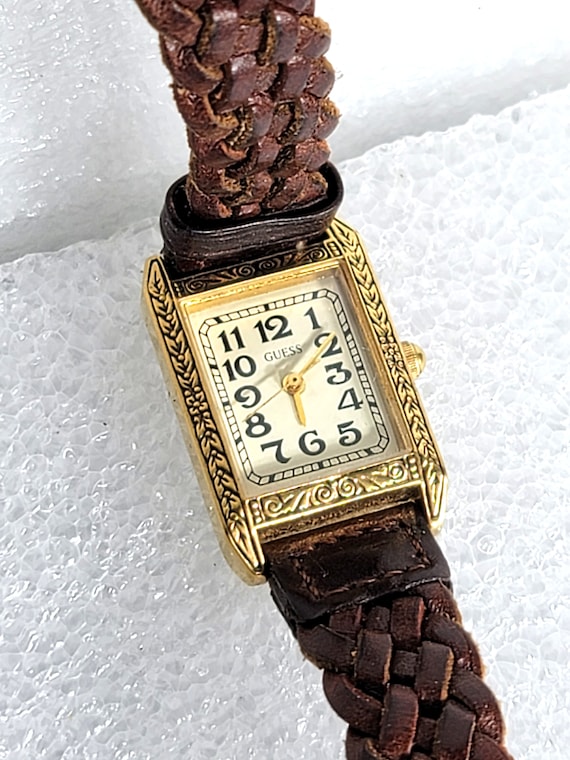 Vintage Guess Watch Gold Tone w/ Leather Band