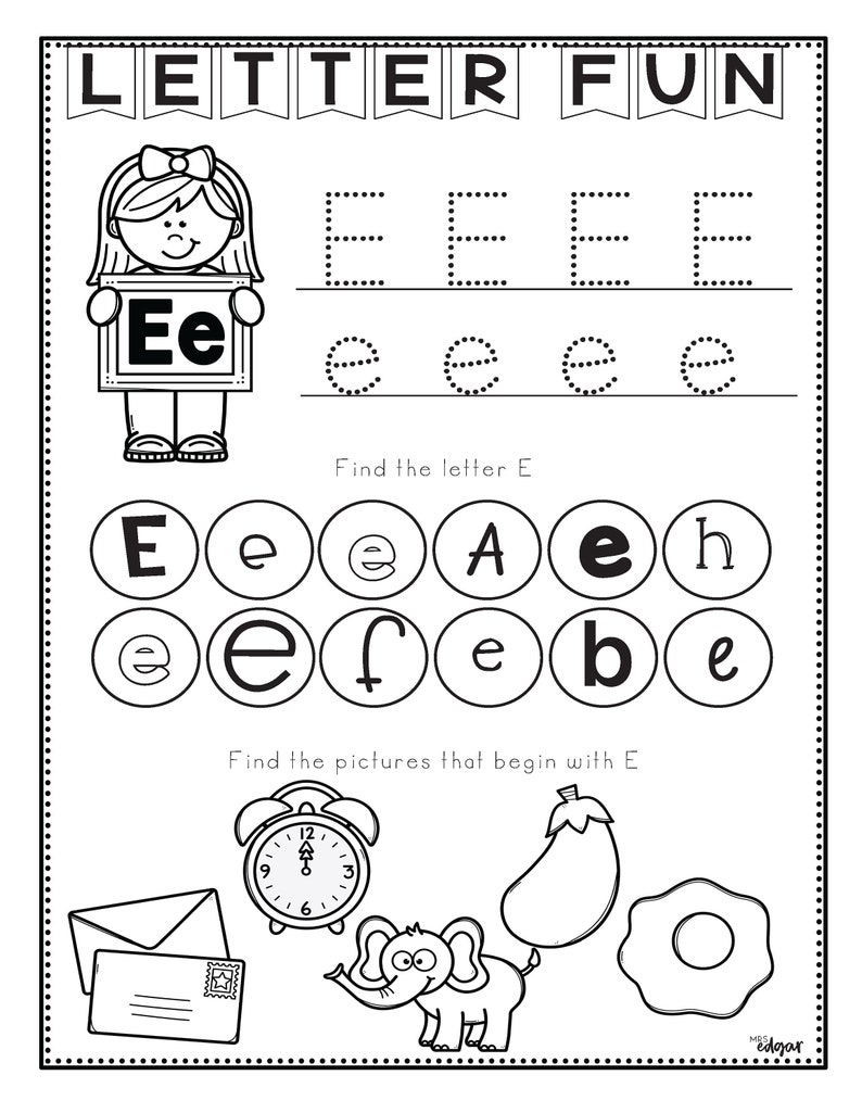 Letter E Alphabet Pack Alphabet Worksheets Digital Download Alphabet