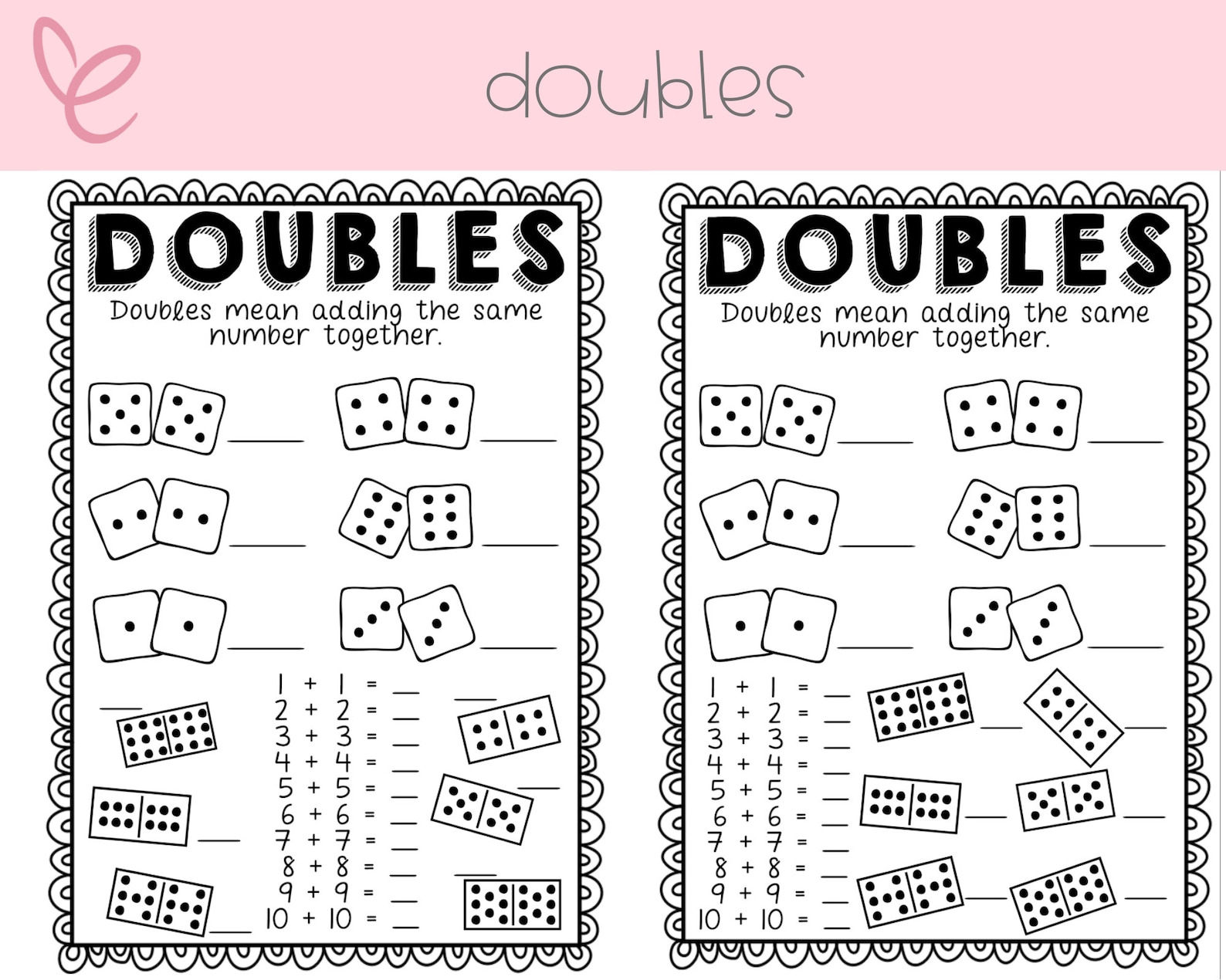Doubles Maths Game Maths Resources Digital Download teacher Worksheet