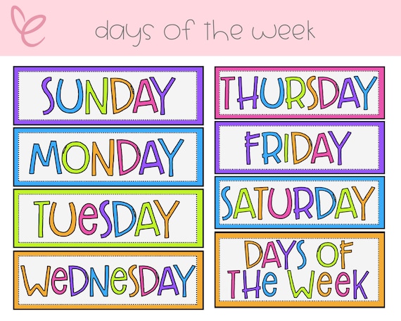 Day Of The Weeks In English Printable Days Of The Week Chart For Kids