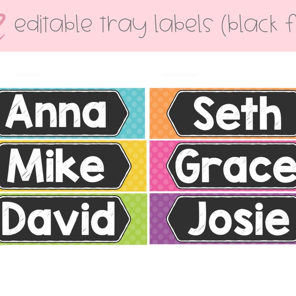 Editable Classroom Labels | Classroom Name Labels | Student Name Plates | Name Tags | Classroom Orgainization Labels | Editable Name Tags