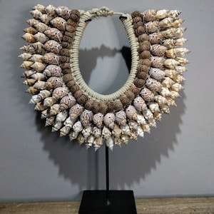 Tribal necklace art,Sea shell necklace,Necklace, Necklace on stand base, aesthetic room decor, Wall art, Gifts her,Home decor,New Guinea art