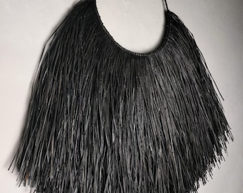 Large Black Raffia Wall Art, Boho Seagrass Decor (35.4")