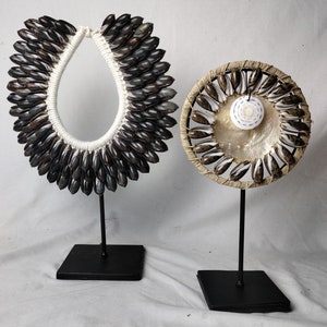 Set of 2 Papua oliva shells Disc on stand display, , Goddess decor, Gift for her, Gift MOM, Wall art, Table decor, Centerpieces, unique art