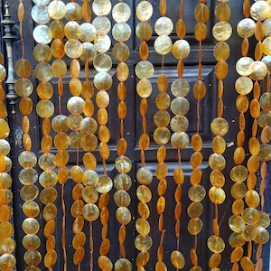 Amber Capiz Shell Curtain: Boho Doorway Divider, Ocean Breeze, Round Gold Orange PkRfgRlnAcryOR